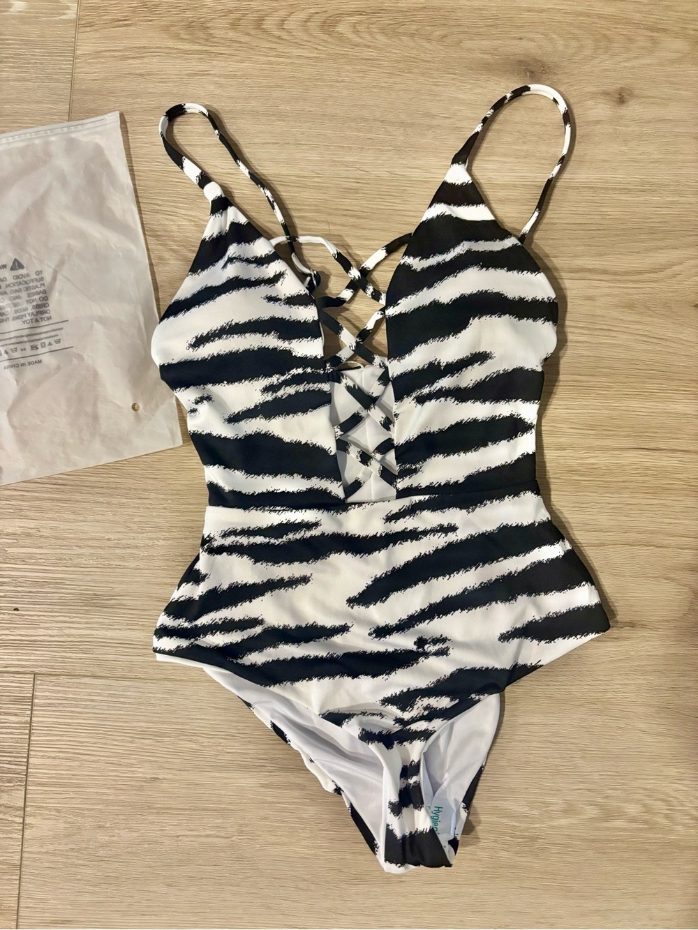 Dippin Daisys Zebra Print One-Piece Swimsuit  with Lace-Up Front MSRP $88